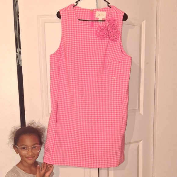 Lilly Pulitzer Dresses & Skirts - Pink Gingham Sleeveless Dress with Floral Accent